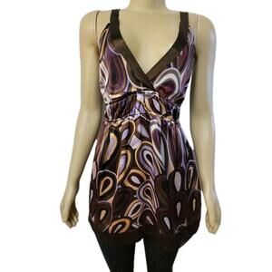 Hale Bob Empire Waist Sleeveless Size M Women's Silk Top Brown & Purple NEW #C2